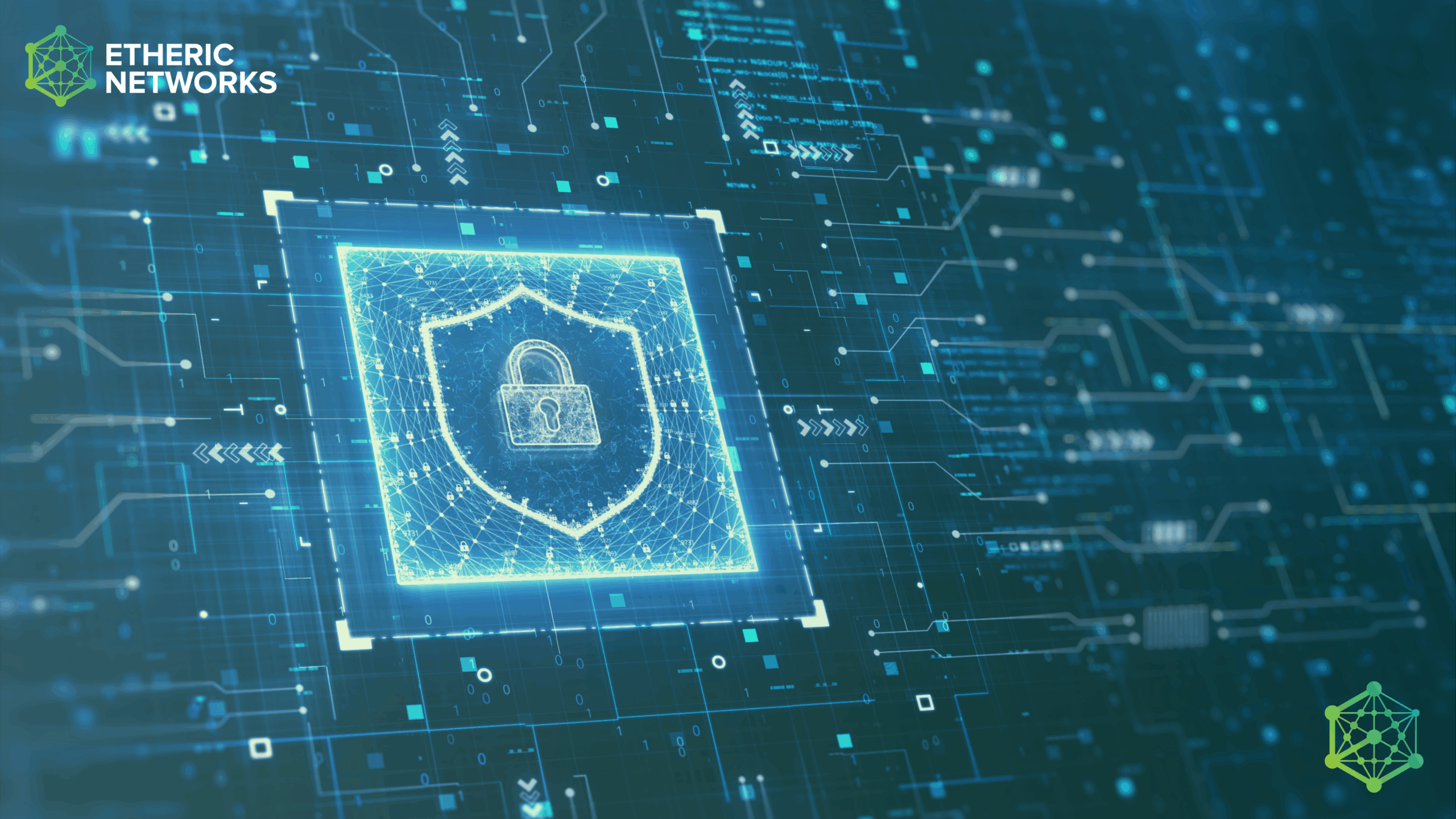 Enterprise-grade cybersecurity services illustration showing digital lock shield, representing Etheric Networks’ Bay Area private cloud protection and secure network infrastructure.