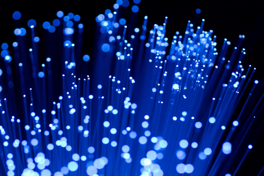Etheric Networks fiber optic cable close-up, focal point on middle fibres